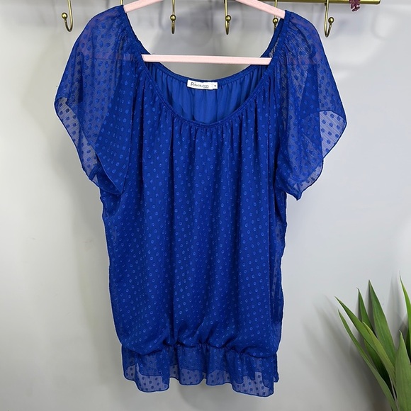 Blue Sheer Polka Dot Blouse - Picture 1 of 6